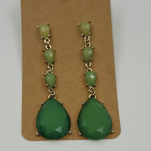 Two Tone Green Pear Shape Drop Dangling Earrings - Picture 1 of 5